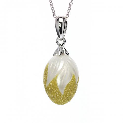 Galaxia Pearl Pendant with Lab-Grown Yellow Diamond Druzy
